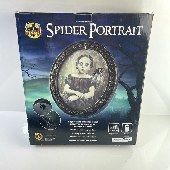 Moving Spider On Girl Framed Portrait Spirit Halloween Prop w Spooky Sounds - Picture 14 of 14